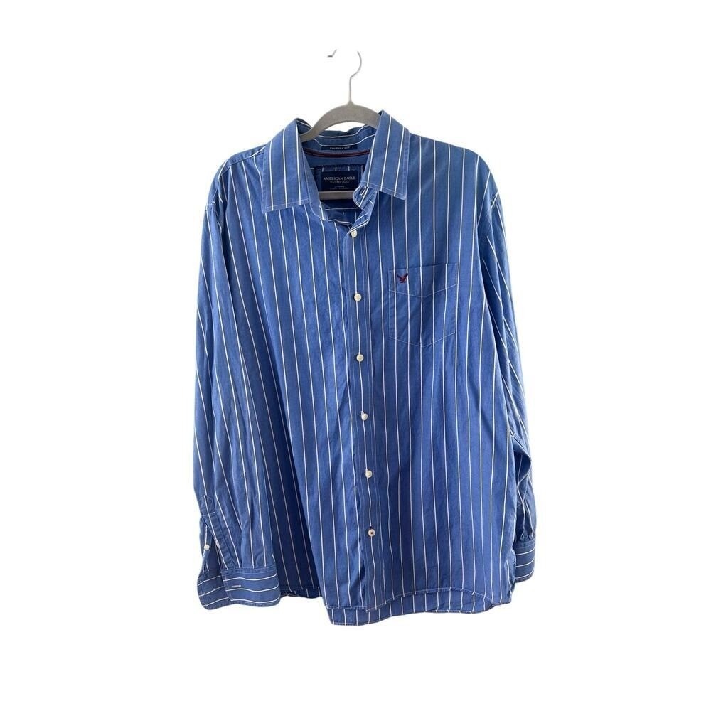 American Eagle Outfitters Mens XXL Blue White Striped Vintage Fit Cotton Shirt